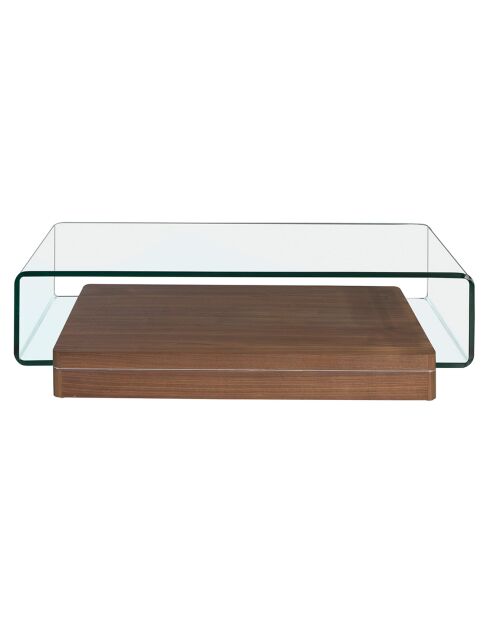 Table basse en verre incurvé transparent/noyer - 120x70x33 cm