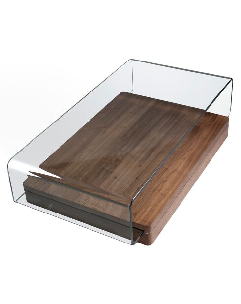 Table basse en verre incurvé transparent/noyer - 120x70x33 cm