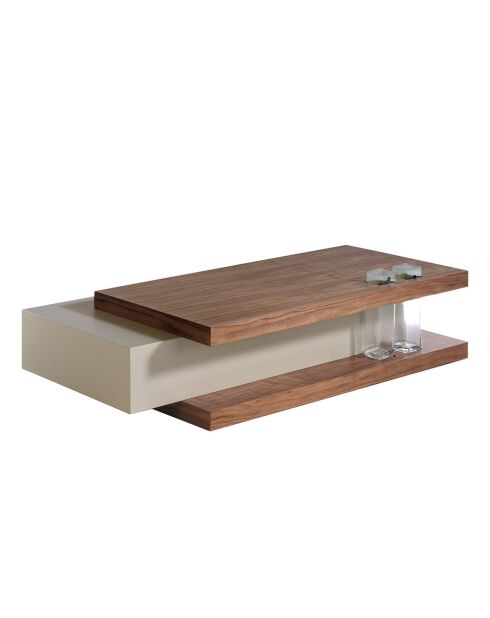 Table basse avec tiroir central verre/noyer/gris - 140x80x33 cm