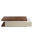 Table basse avec tiroir central verre/noyer/gris - 140x80x33 cm