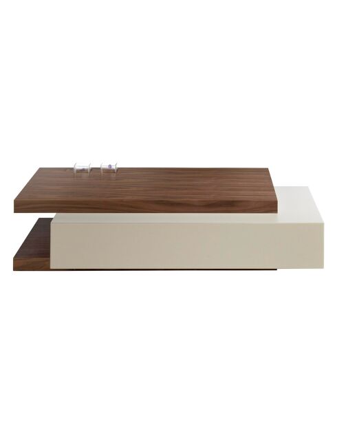Table basse avec tiroir central verre/noyer/gris - 140x80x33 cm