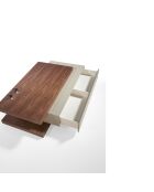 Table basse avec tiroir central verre/noyer/gris - 140x80x33 cm