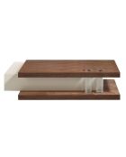 Table basse avec tiroir central verre/noyer/gris - 140x80x33 cm
