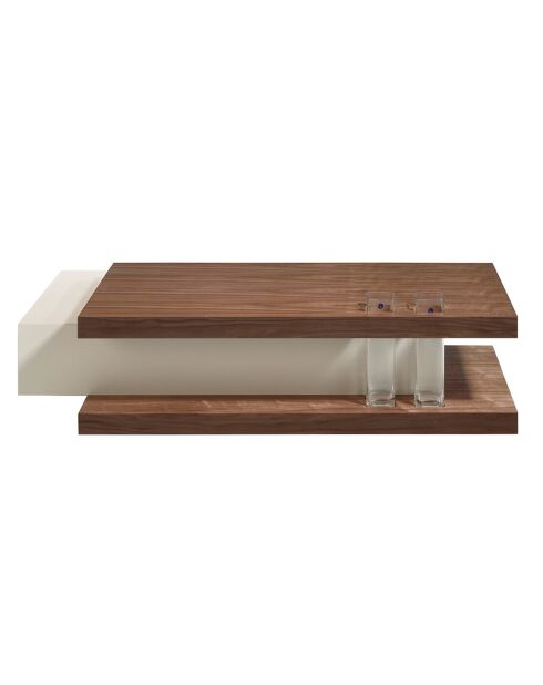 Table basse avec tiroir central verre/noyer/gris - 140x80x33 cm