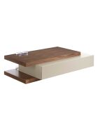 Table basse avec tiroir central verre/noyer/gris - 140x80x33 cm