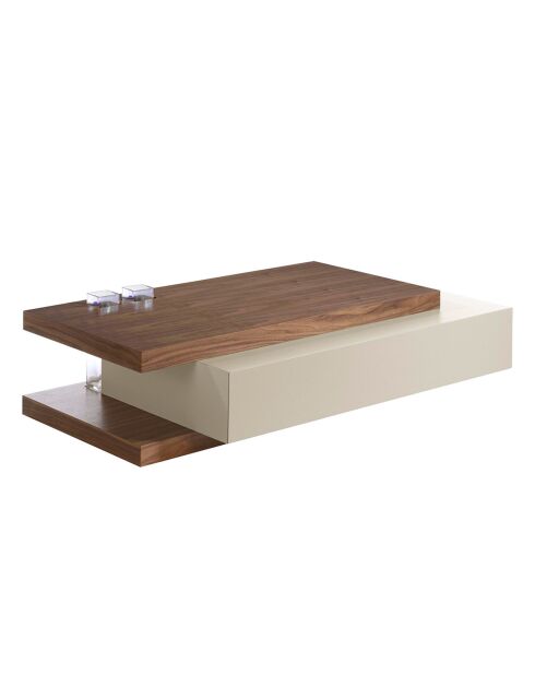 Table basse avec tiroir central verre/noyer/gris - 140x80x33 cm