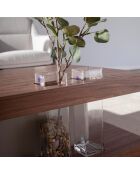 Table basse avec tiroir central verre/noyer/gris - 140x80x33 cm