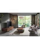 Table basse avec tiroir central verre/noyer/gris - 140x80x33 cm