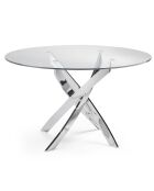 Table de salle à manger avec plateau en verre trempé transparent/argenté - D.110x75 cm
