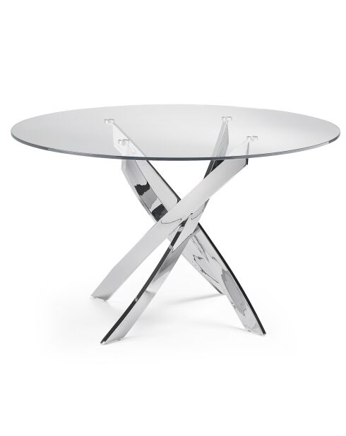 Table de salle à manger avec plateau en verre trempé transparent/argenté - D.110x75 cm