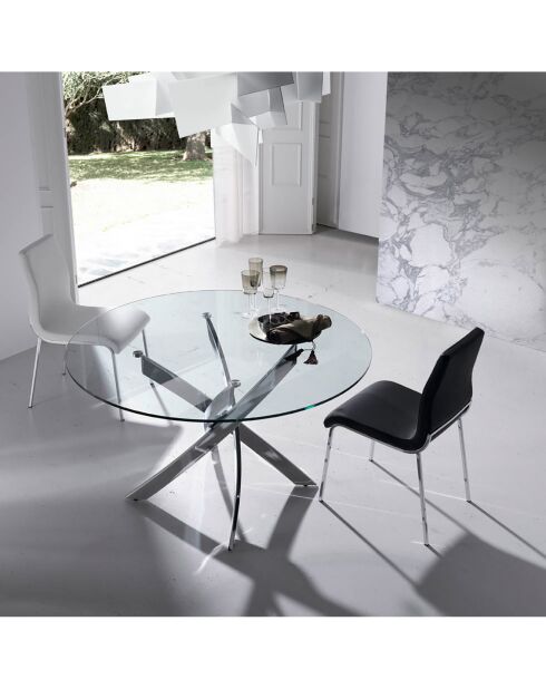 Table de salle à manger avec plateau en verre trempé transparent/argenté - D.110x75 cm