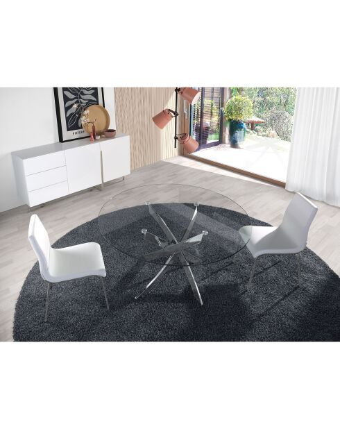Table de salle à manger avec plateau en verre trempé transparent/argenté - D.110x75 cm