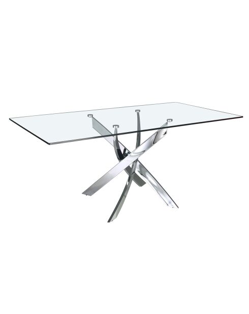 Table à manger avec plateau en verre transparent/argenté - 140x95x75 cm