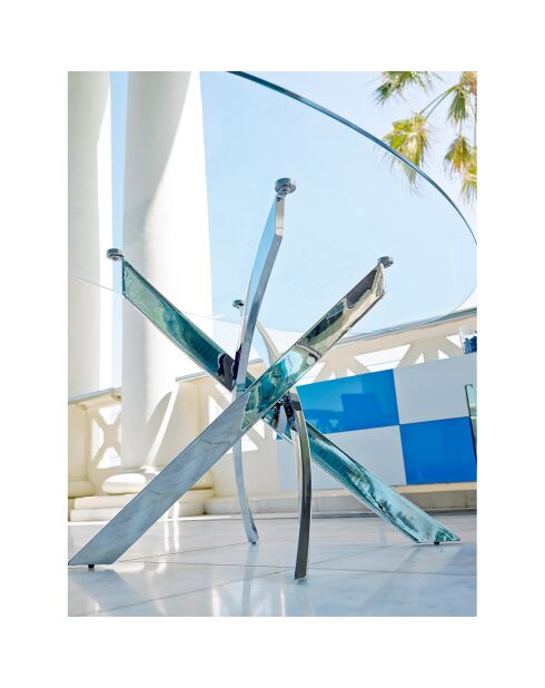 Esstisch mit transparenter/silberner Platte aus gehärtetem Glas - D.110x75 cm