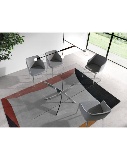 Esstisch mit transparenter/silberner Glasplatte - 140x95x75 cm