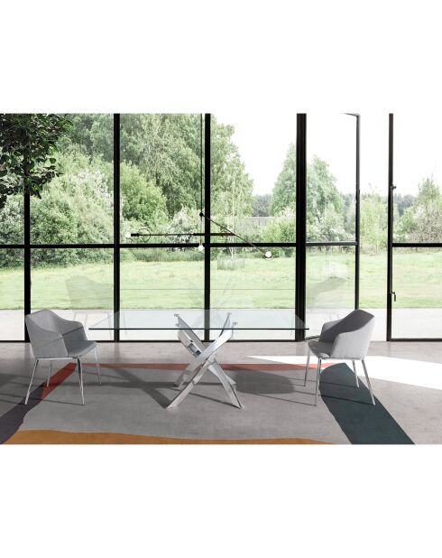 Table à manger avec plateau en verre transparent/argenté - 140x95x75 cm