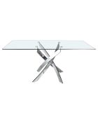 Table à manger avec plateau en verre transparent/argenté - 140x95x75 cm