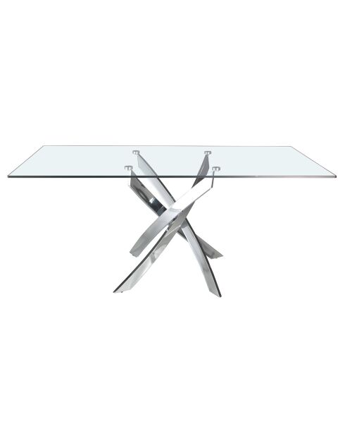 Table à manger avec plateau en verre transparent/argenté - 140x95x75 cm
