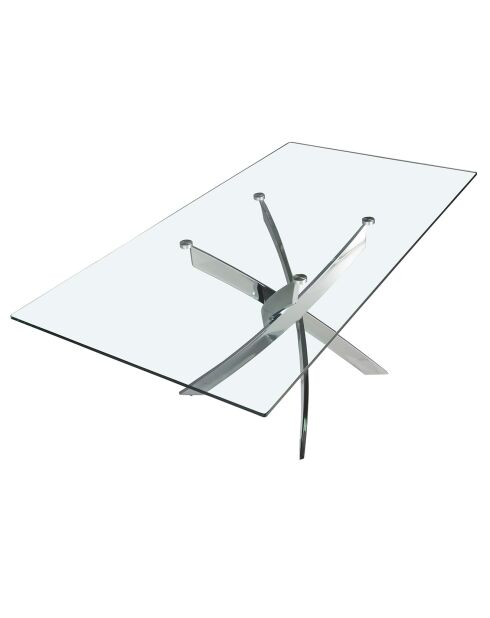 Table à manger avec plateau en verre transparent/argenté - 140x95x75 cm