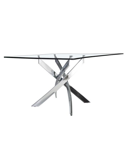 Table à manger avec plateau en verre transparent/argenté - 140x95x75 cm