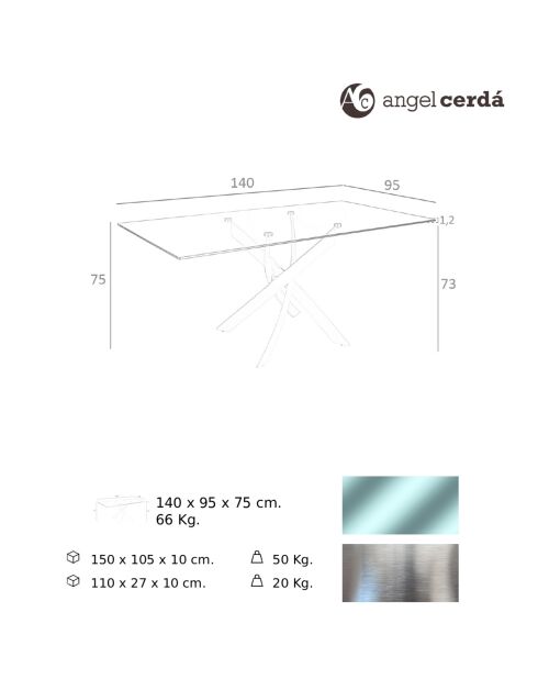 Eettafel met transparant/zilverkleurig glazen blad - 140x95x75 cm