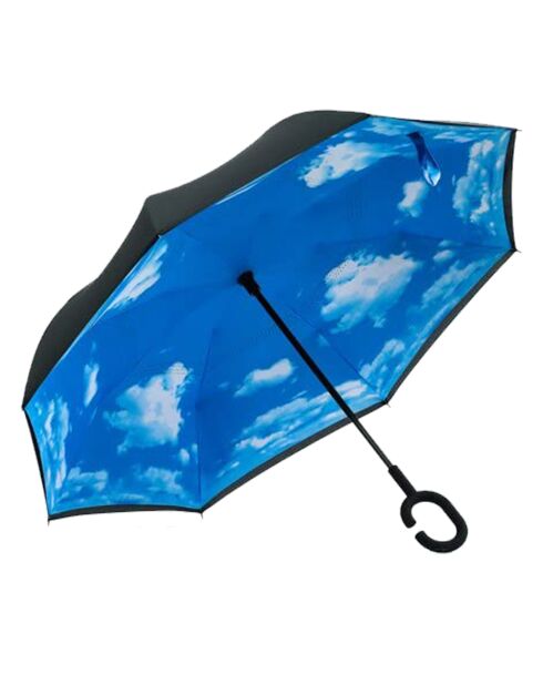 Zwart/blauwe paraplu met omgekeerde opening