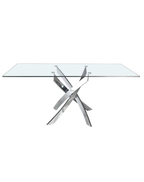 Table à manger avec plateau en verre transparent/argenté - 160x95x75 cm