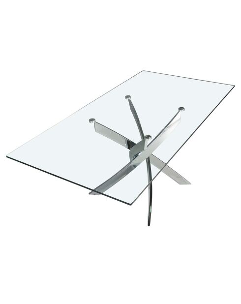 Table à manger avec plateau en verre transparent/argenté - 160x95x75 cm