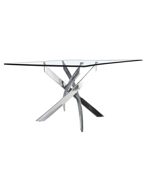 Table à manger avec plateau en verre transparent/argenté - 160x95x75 cm