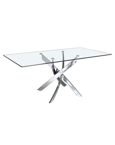 Table à manger avec plateau en verre transparent/argenté - 160x95x75 cm