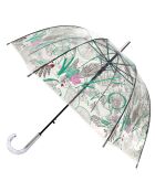 Parapluie droit cloche transparent - Imprimé feuilles tropicales vertes transparent/bleu