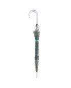 Parapluie droit cloche transparent - Imprimé feuilles tropicales vertes transparent/bleu