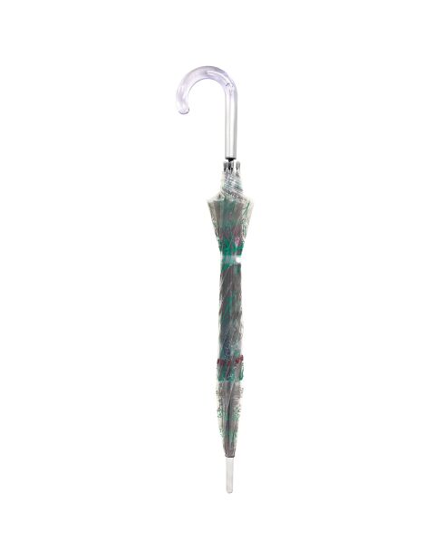Parapluie droit cloche transparent - Imprimé feuilles tropicales vertes transparent/bleu