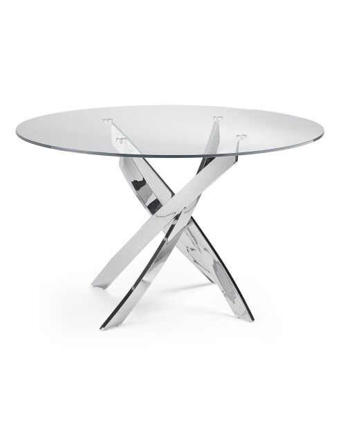 Table de salle à manger avec plateau en verre trempé transparent/argenté - D.130x75 cm