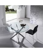 Table de salle à manger avec plateau en verre trempé transparent/argenté - D.130x75 cm