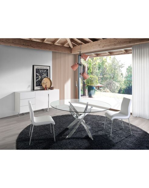 Table de salle à manger avec plateau en verre trempé transparent/argenté - D.130x75 cm