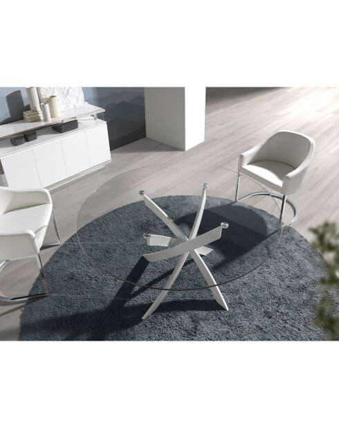 Table de salle à manger avec plateau en verre trempé 4 places transparent/blanc - D.110x75 cm