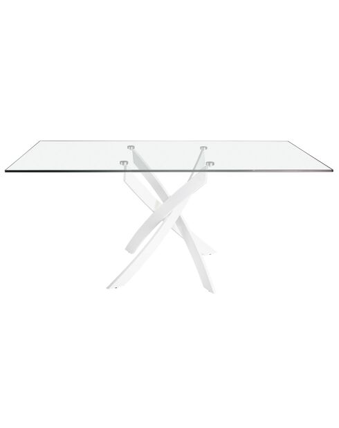 Table de salle à manger avec plateau en verre trempé 6 places transparent/blanc - 150x95x75 cm