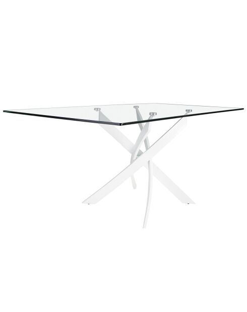 Table de salle à manger avec plateau en verre trempé 6 places transparent/blanc - 150x95x75 cm
