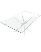Table de salle à manger avec plateau en verre trempé 6 places transparent/blanc - 150x95x75 cm