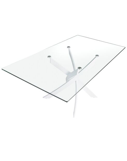 Table de salle à manger avec plateau en verre trempé 6 places transparent/blanc - 150x95x75 cm