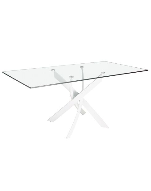 Table de salle à manger avec plateau en verre trempé 6 places transparent/blanc - 150x95x75 cm