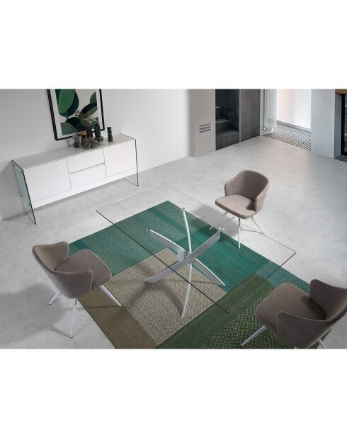 Table de salle à manger avec plateau en verre trempé 6 places transparent/blanc - 150x95x75 cm