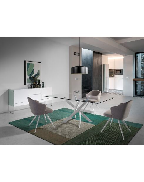 Table de salle à manger avec plateau en verre trempé 6 places transparent/blanc - 150x95x75 cm