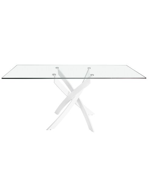 Table de salle à manger avec plateau en verre trempé 8 places transparent/blanc - 180x95x75 cm