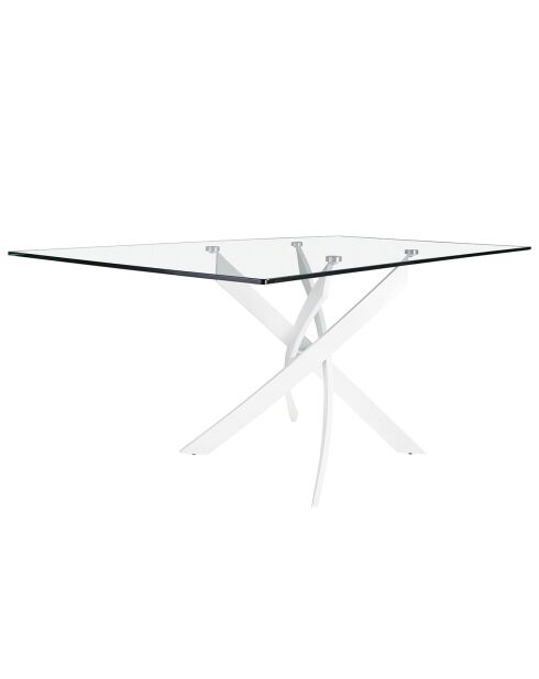 Table de salle à manger avec plateau en verre trempé 8 places transparent/blanc - 180x95x75 cm