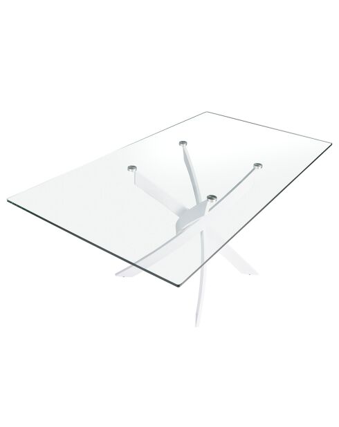 Tavolo da pranzo con piano in vetro temperato 8 posti trasparente/bianco - 180x95x75 cm