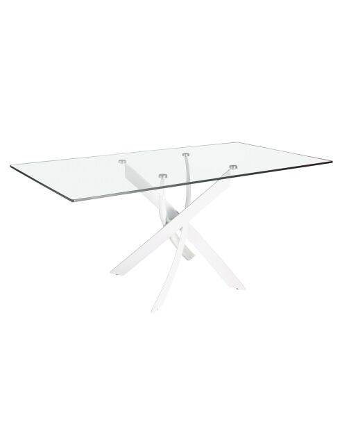 Table de salle à manger avec plateau en verre trempé 8 places transparent/blanc - 180x95x75 cm