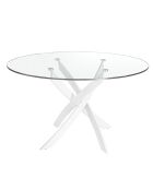 Table de salle à manger avec plateau en verre trempé 6 places transparent/blanc - D.130x75 cm