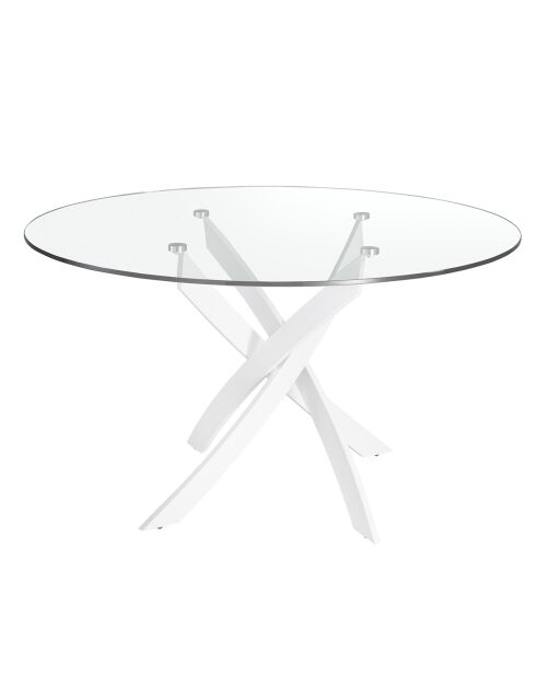 Table de salle à manger avec plateau en verre trempé 6 places transparent/blanc - D.130x75 cm